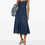 Abito midi in denim ricamato Mahon in blu 