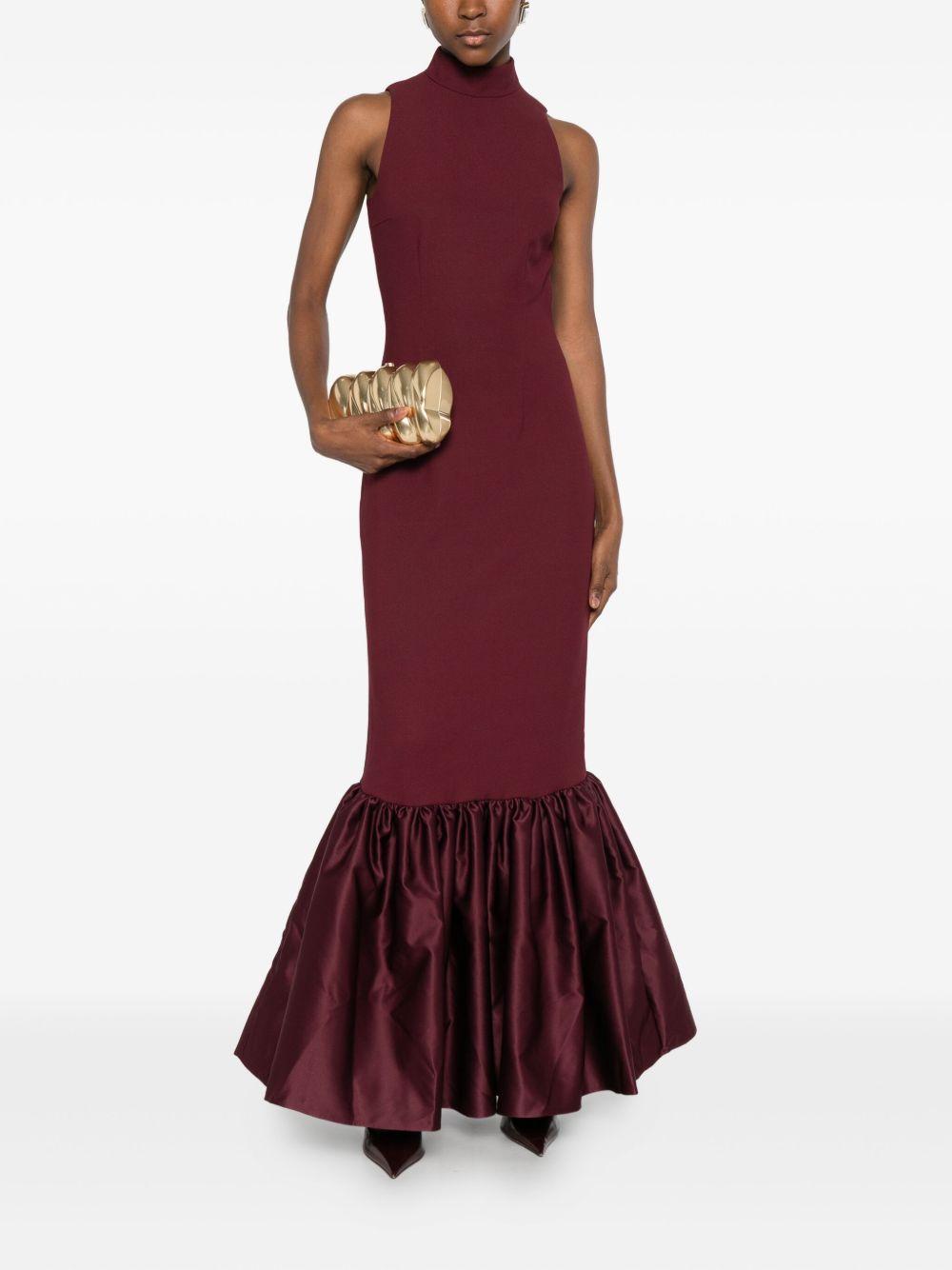 Abito lungo con volant in bordeaux Rotate holiday - donna 