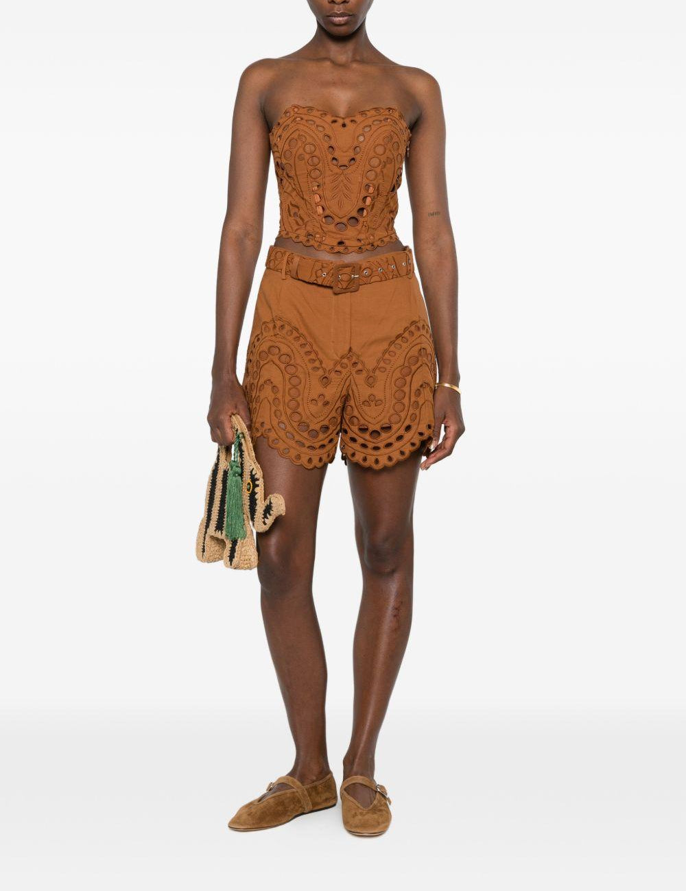 Shorts dune in broderie-anglaise con cintura in marrone Charo ruiz ibiza 1989 - donna 