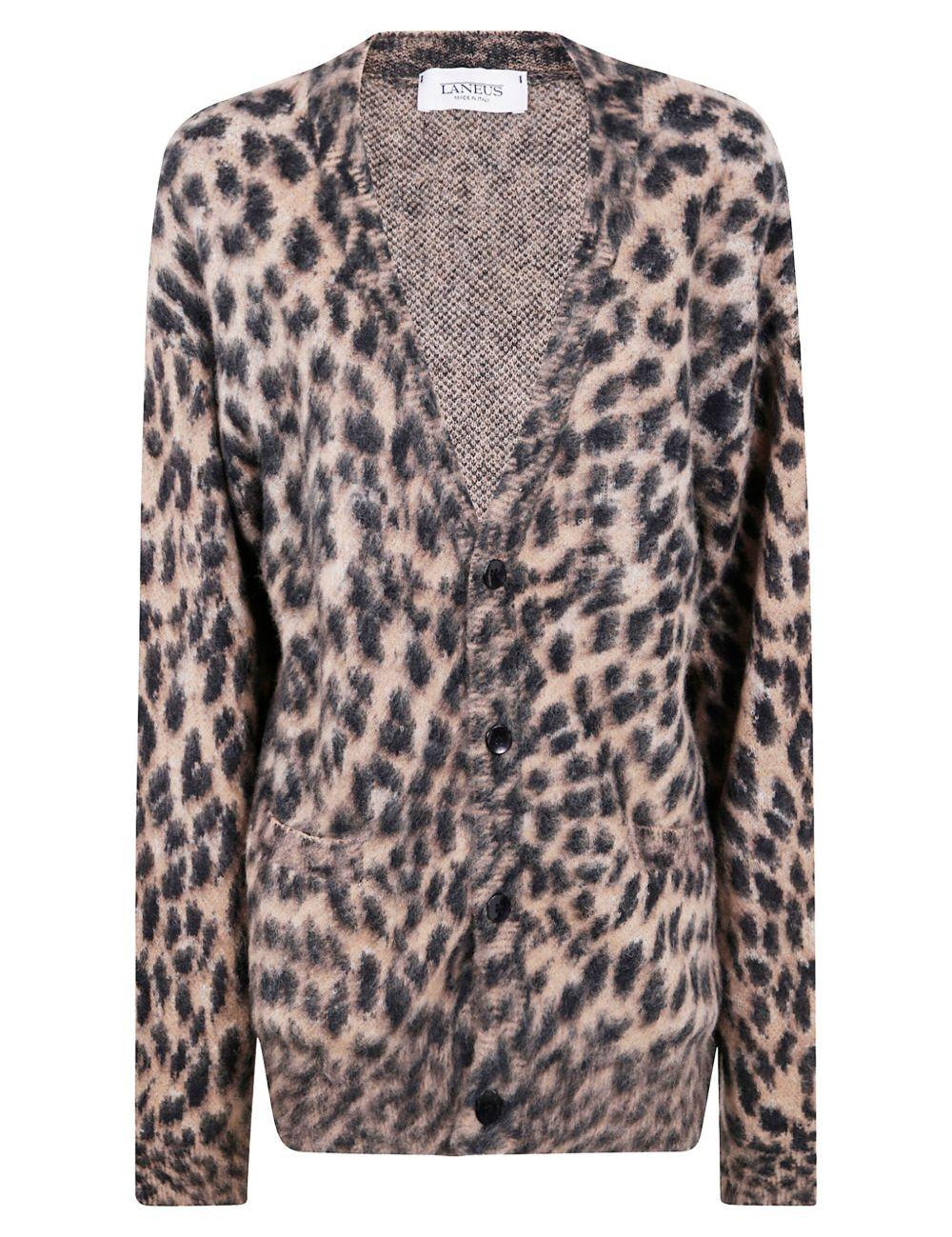 Cardigan con stampa animalier in marrone Laneus - uomo 