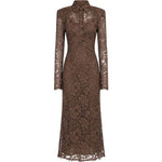 Abito in pizzo con colletto in marrone Rowen Rose - donna 