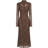 Abito in pizzo con colletto in marrone Rowen Rose - donna 