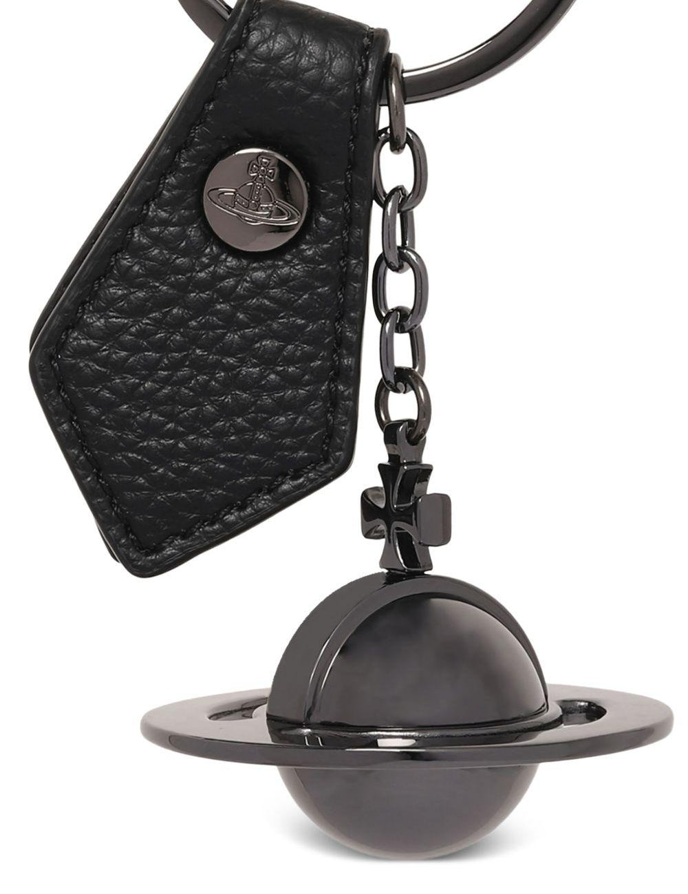 Portachiavi in pelle con orbe 3d in nero 