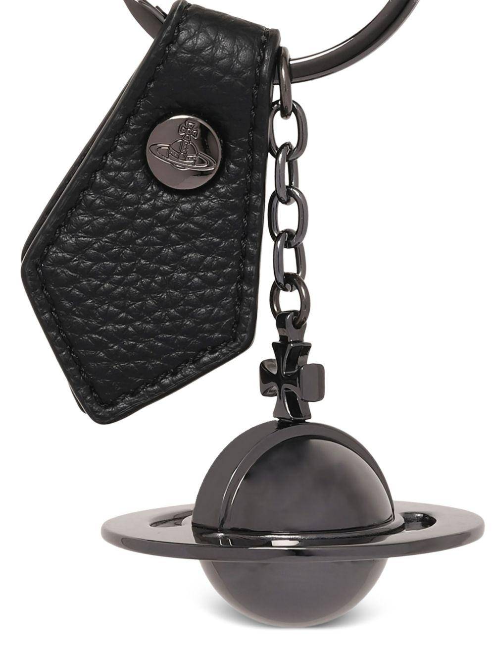 Portachiavi in pelle con orbe 3d in nero 