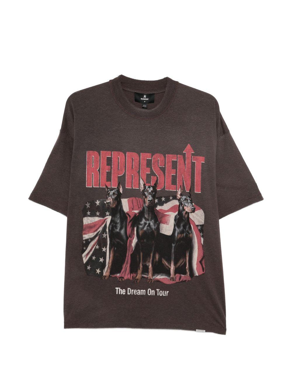 T-shirt con grafica cane dream on tour in marrone Represent - uomo 