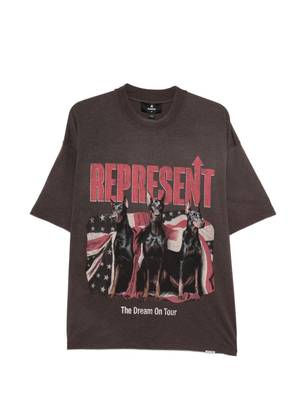 T-shirt con grafica cane dream on tour in marrone Represent - uomo 