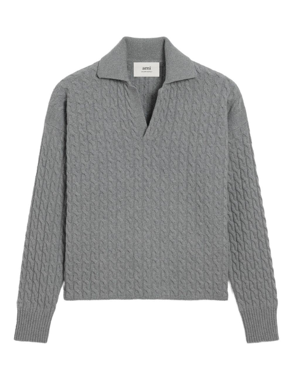 Maglione polo a trecce in grigio Ami paris - unisex 
