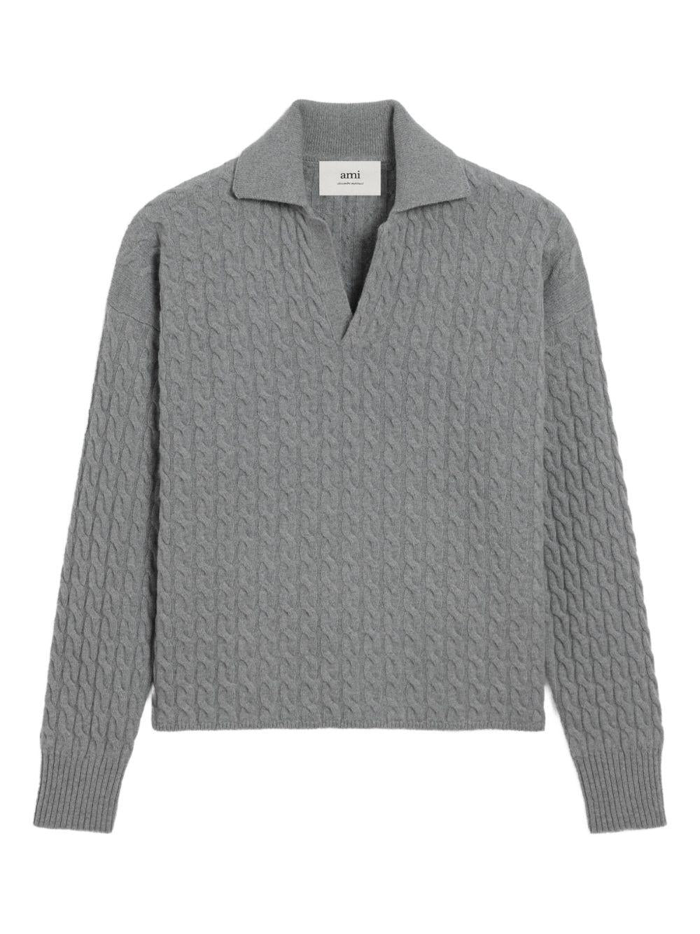 Maglione polo a trecce in grigio Ami paris - unisex 
