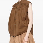 Blusa smanicata in marrone 