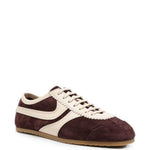 Sneakers a pannelli in pelle in viola 