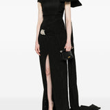 Abito con fiocco oversize e cristalli in nero David Koma - donna 