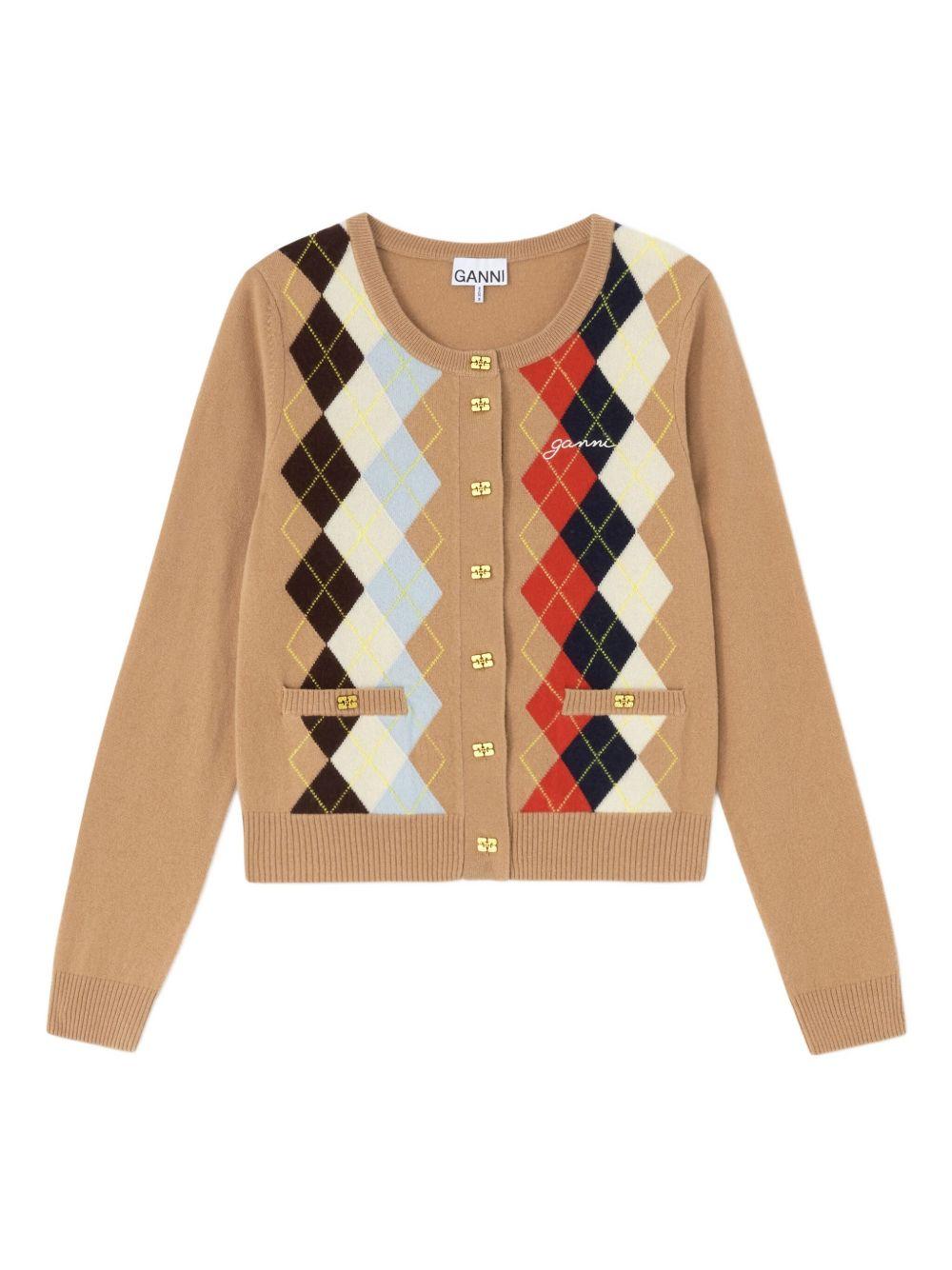 Cardigan a rombi con bottoni in marrone Ganni - donna 