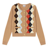 Cardigan a rombi con bottoni in marrone Ganni - donna 