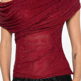 Top monospalla drapeggiato in bordeaux Self-portrait - donna 