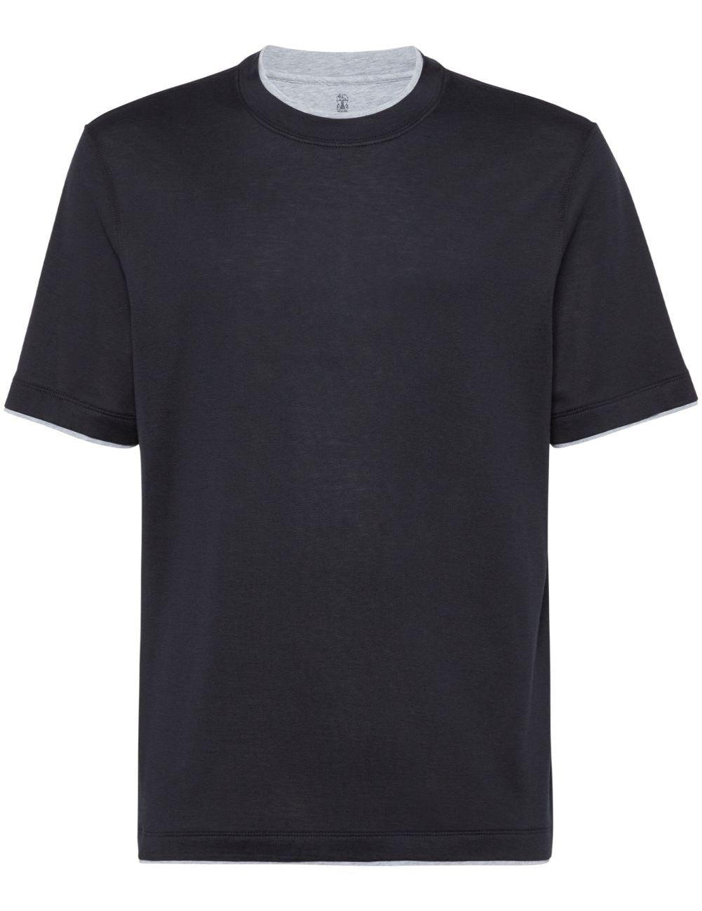 T-shirt con rifinitura a contrasto in nero Brunello cucinelli - uomo 