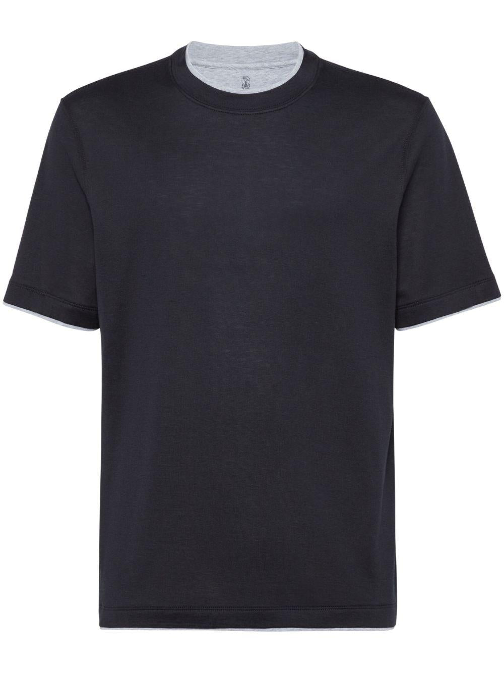 T-shirt con rifinitura a contrasto in nero Brunello cucinelli - uomo 