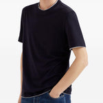 T-shirt con profili a contrasto in blu 