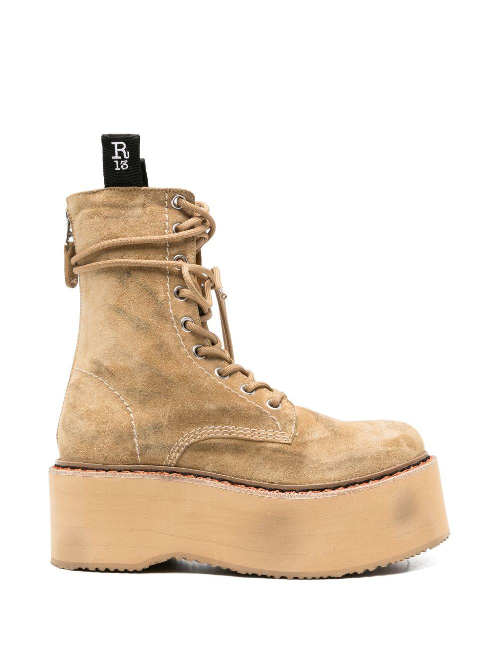 Stivali con zeppa e lacci in marrone R13 - donna 