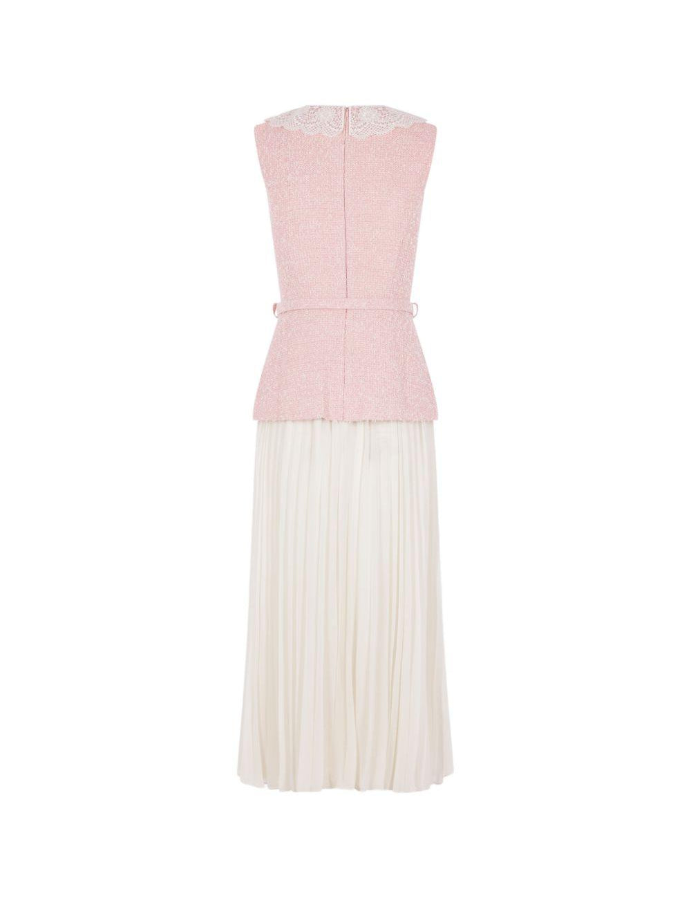Abito midi in bouclé con collo in pizzo in rosa 