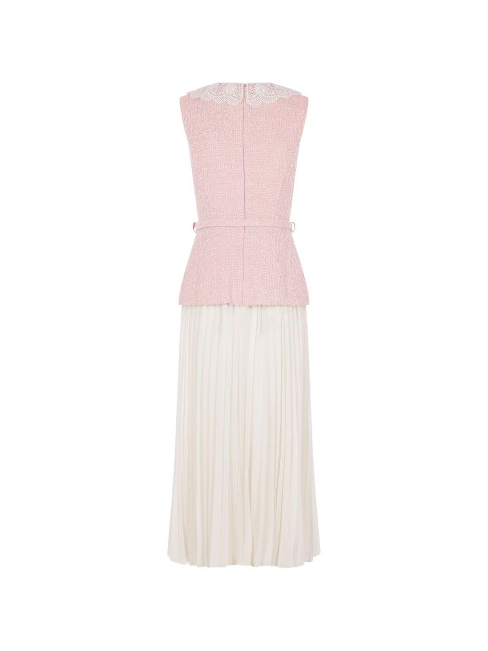 Abito midi in bouclé con collo in pizzo in rosa 