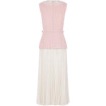 Abito midi in bouclé con collo in pizzo in rosa 