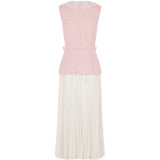 Abito midi in bouclé con collo in pizzo in rosa 