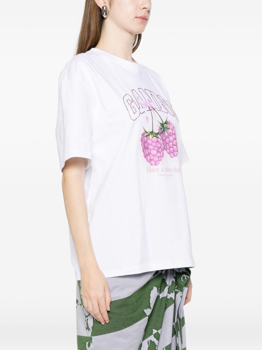 T-shirt con grafica al lampone in bianco Ganni - donna 