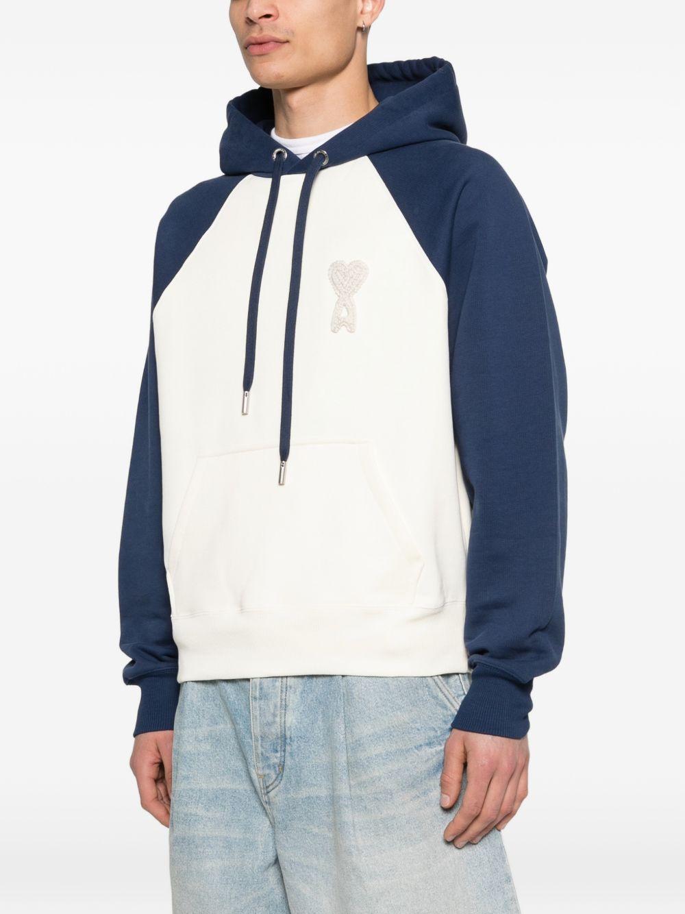 Felpa con cappuccio in bianco e blu Ami paris - uomo 