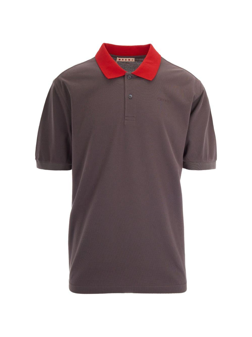 Polo con colletto a contrasto in marrone e rosso 