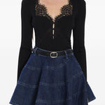 Top con bottoni in pizzo in nero Self-portrait - donna 