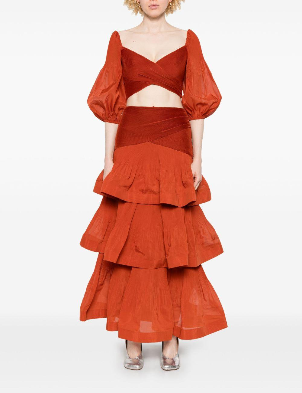 Top corto plissettato in rosso mattone Zimmermann - donna 