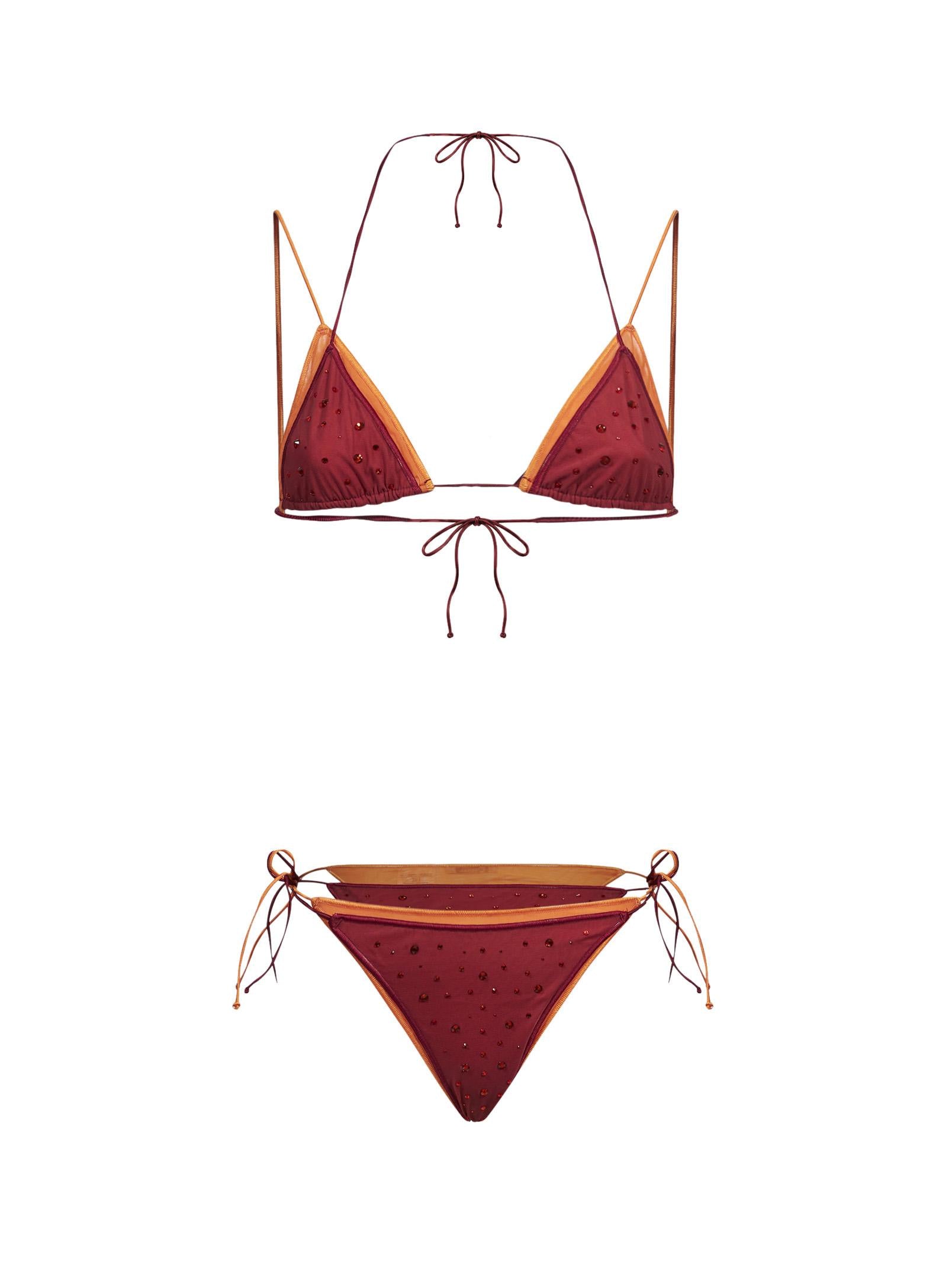 Bikini double gem con cristalli in rosso e arancione 