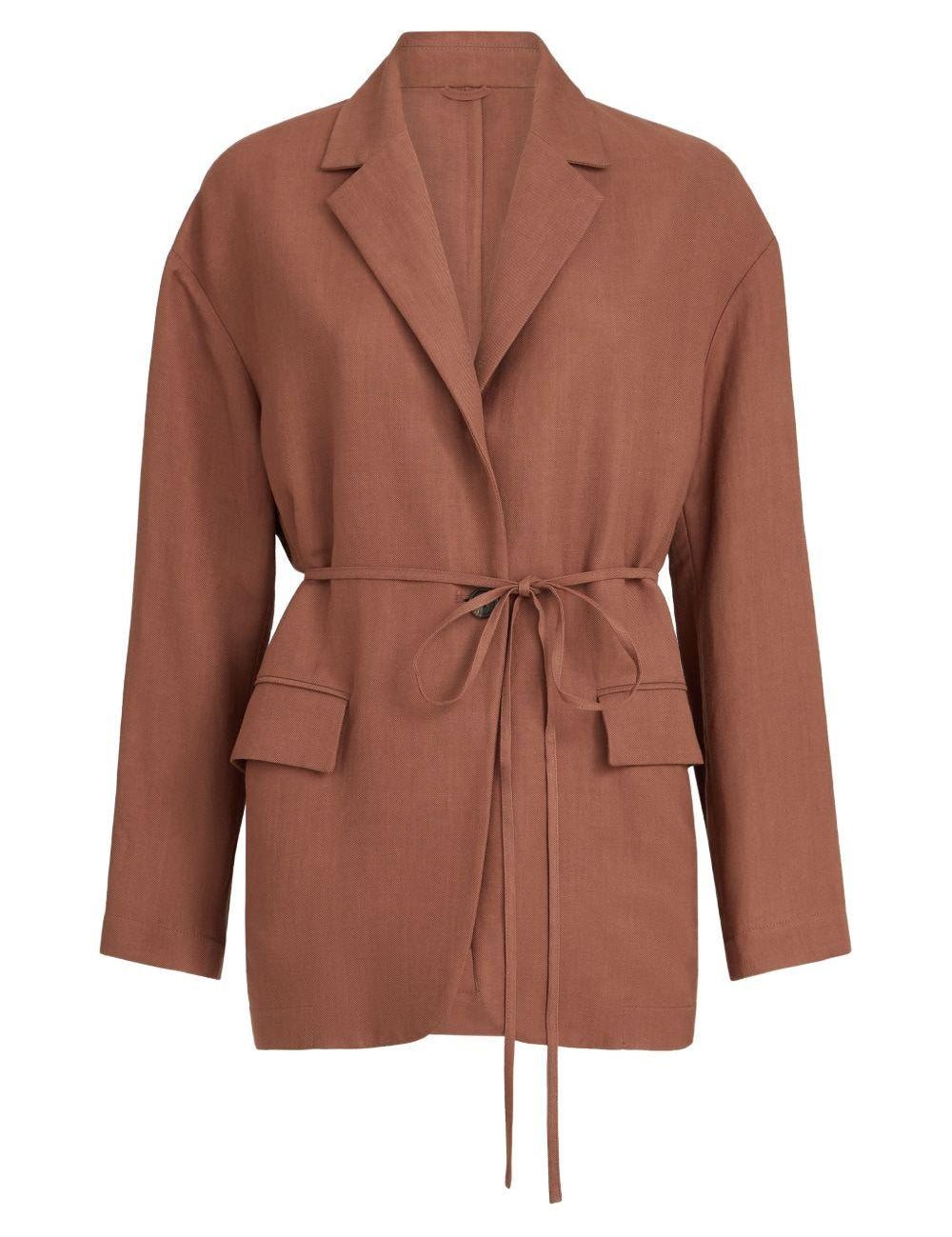 Blazer in misto lino con cintura in marrone Brunello cucinelli - donna 