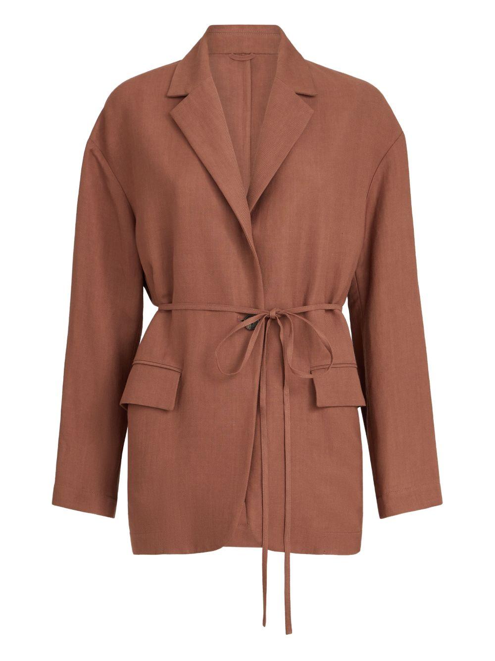 Blazer in misto lino con cintura in marrone Brunello cucinelli - donna 