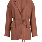 Blazer in misto lino con cintura in marrone Brunello cucinelli - donna 