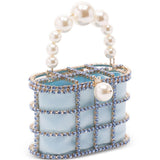 Borsa a mano con cristalli e perle holli in blu Rosantica - donna 