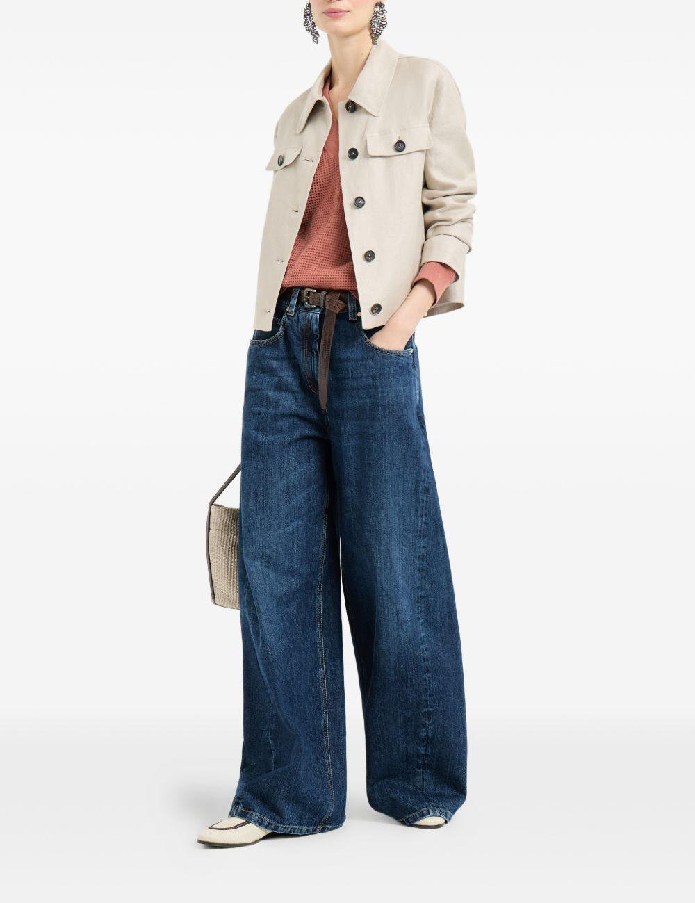 Maglione con scollo a V in arancione Brunello cucinelli - donna 