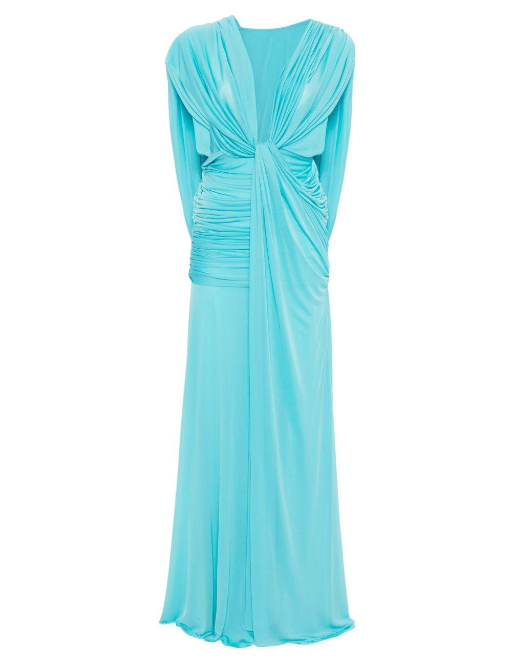 Abito maxi con scollo a v profondo e ruches in blu Christopher esber - donna 