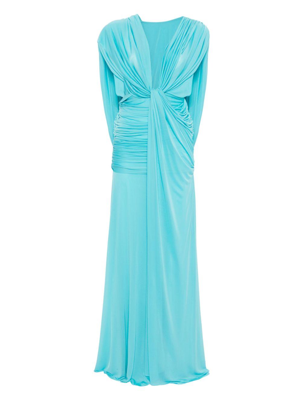 Abito maxi con scollo a v profondo e ruches in blu Christopher esber - donna 