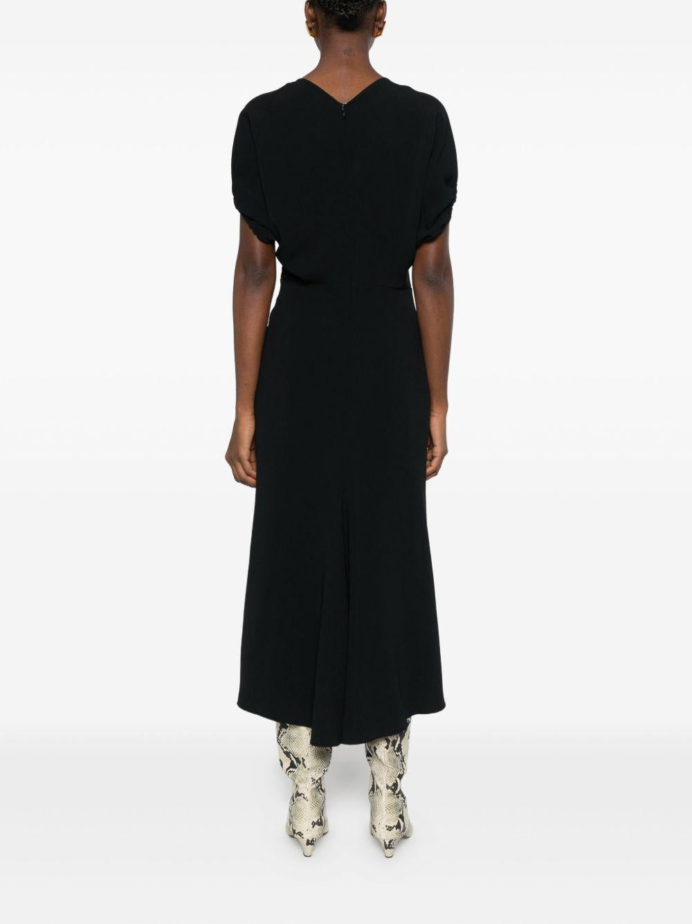 Abito midi Edith con scollo a V in nero Victoria Beckham - donna 