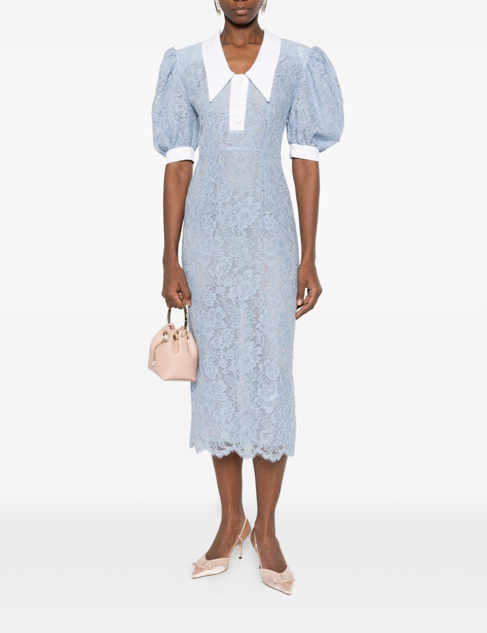 Abito midi con maniche a palloncino in azzurro Rowen Rose - donna 