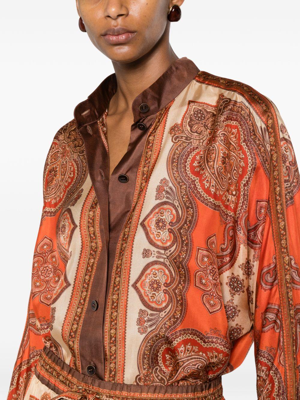 Camicia di seta con stampa paisley Mahon in arancione 