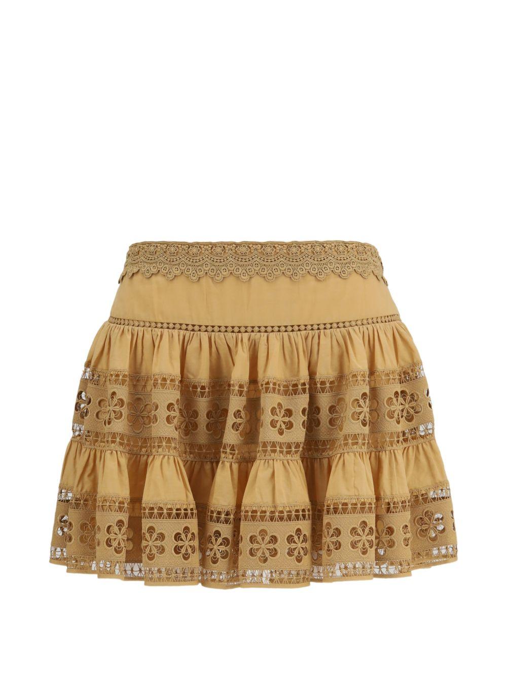 Gonna mini ricamata in beige CHARO RUIZ IBIZA 1989 