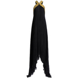 Abito lungo in chiffon plissé con ricami metallici in nero Alberta ferretti - donna 