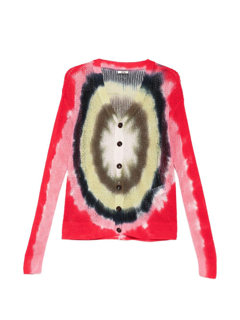 Cardigan con design tie-dye in rosso Khoki - uomo 