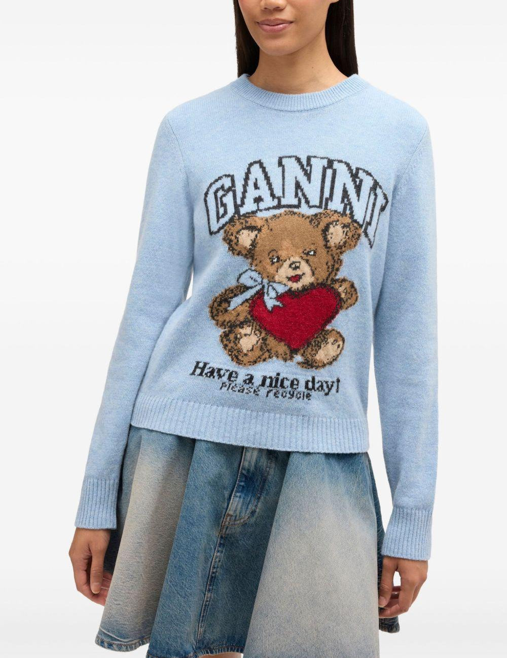 Maglione con intarsio Teddy in blu Ganni - donna 