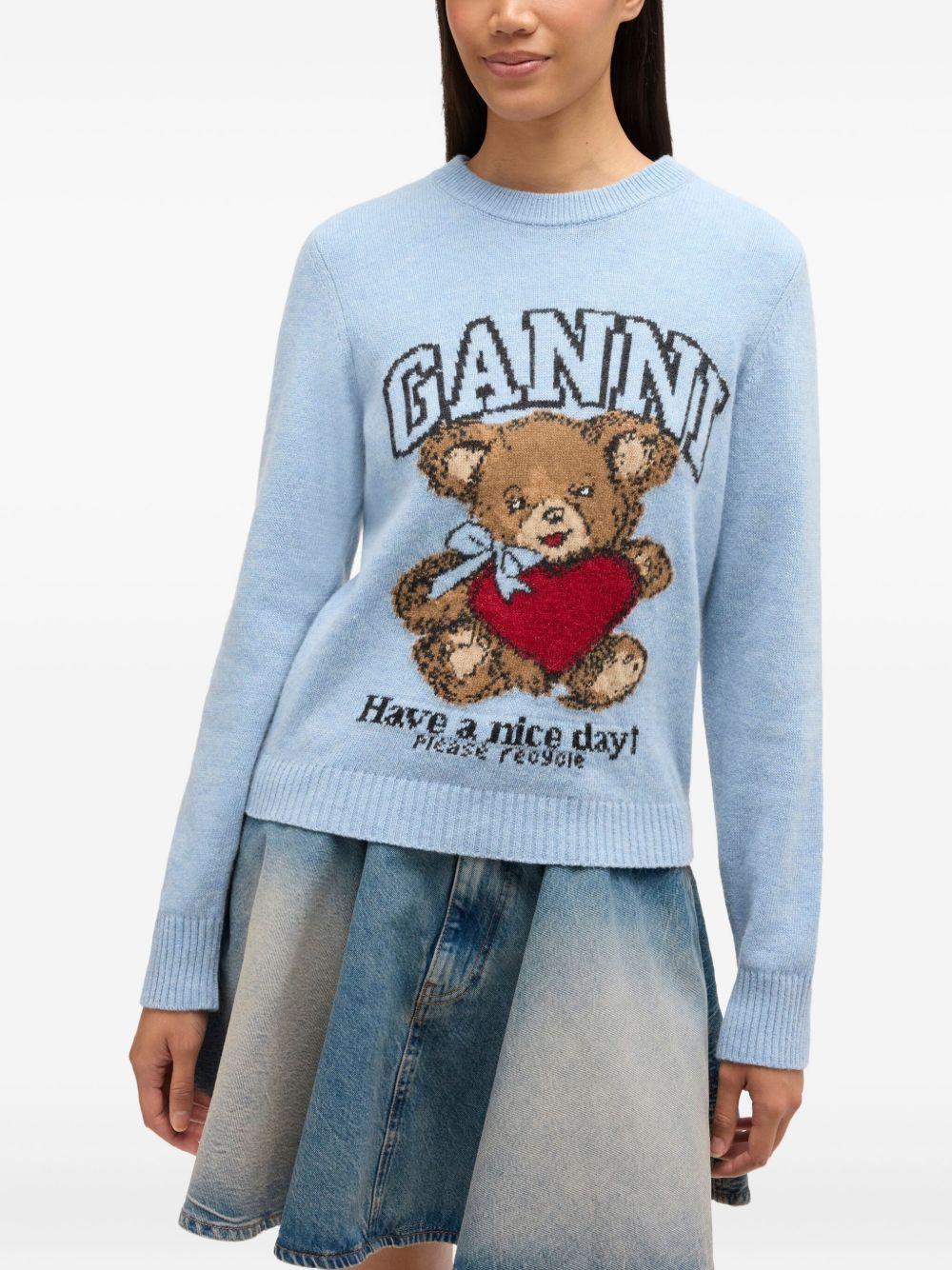 Maglione con intarsio Teddy in blu Ganni - donna 