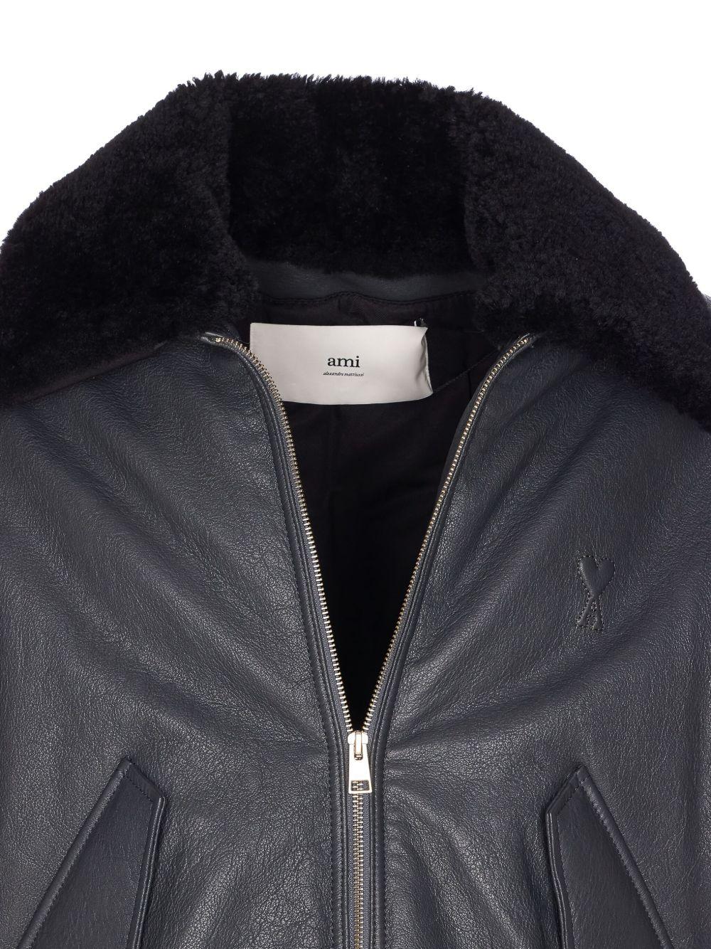 Giacca bomber in pelle in grigio Ami paris - uomo 