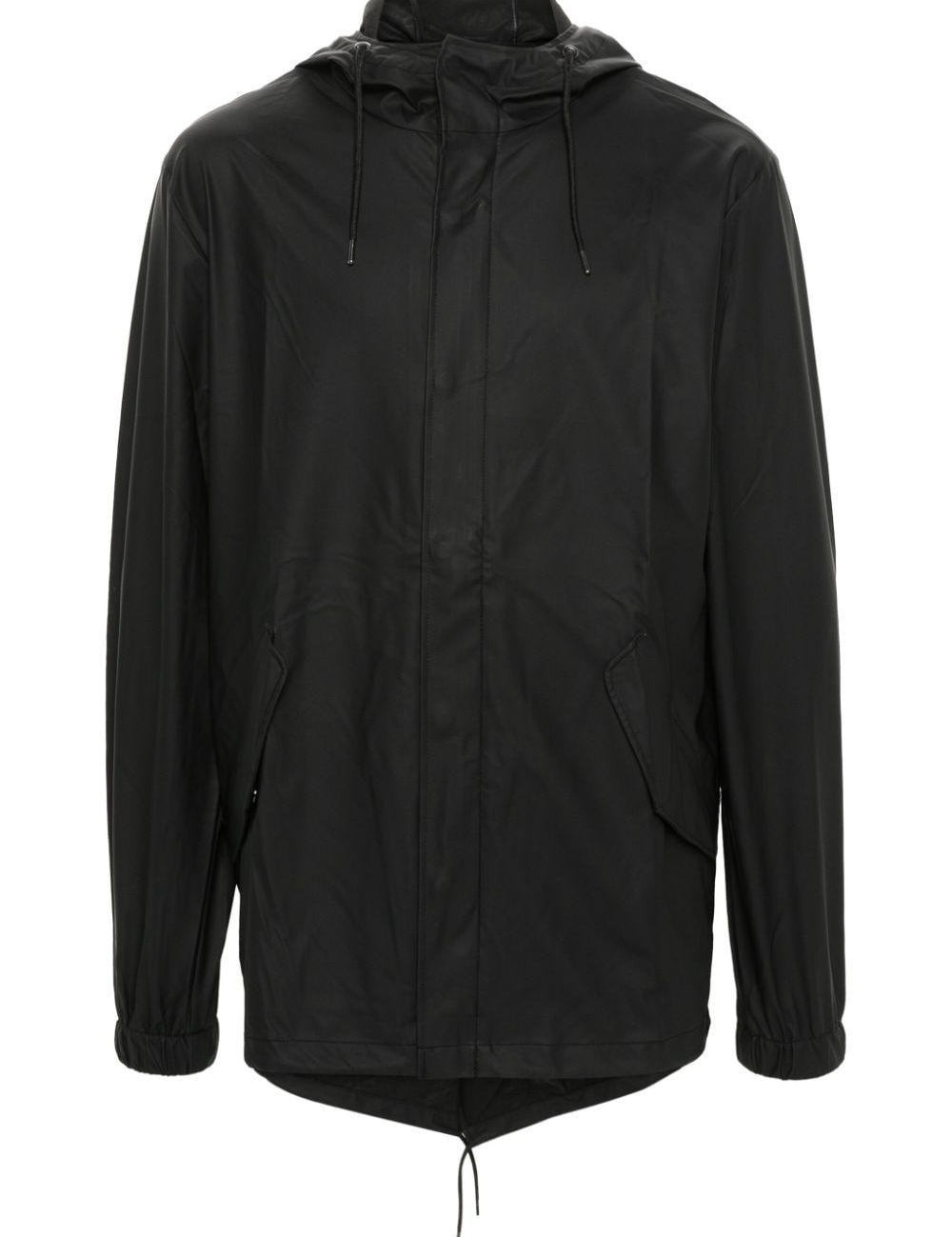 Parka rivestito con cappuccio e coulisse  in nero Rains - uomo 