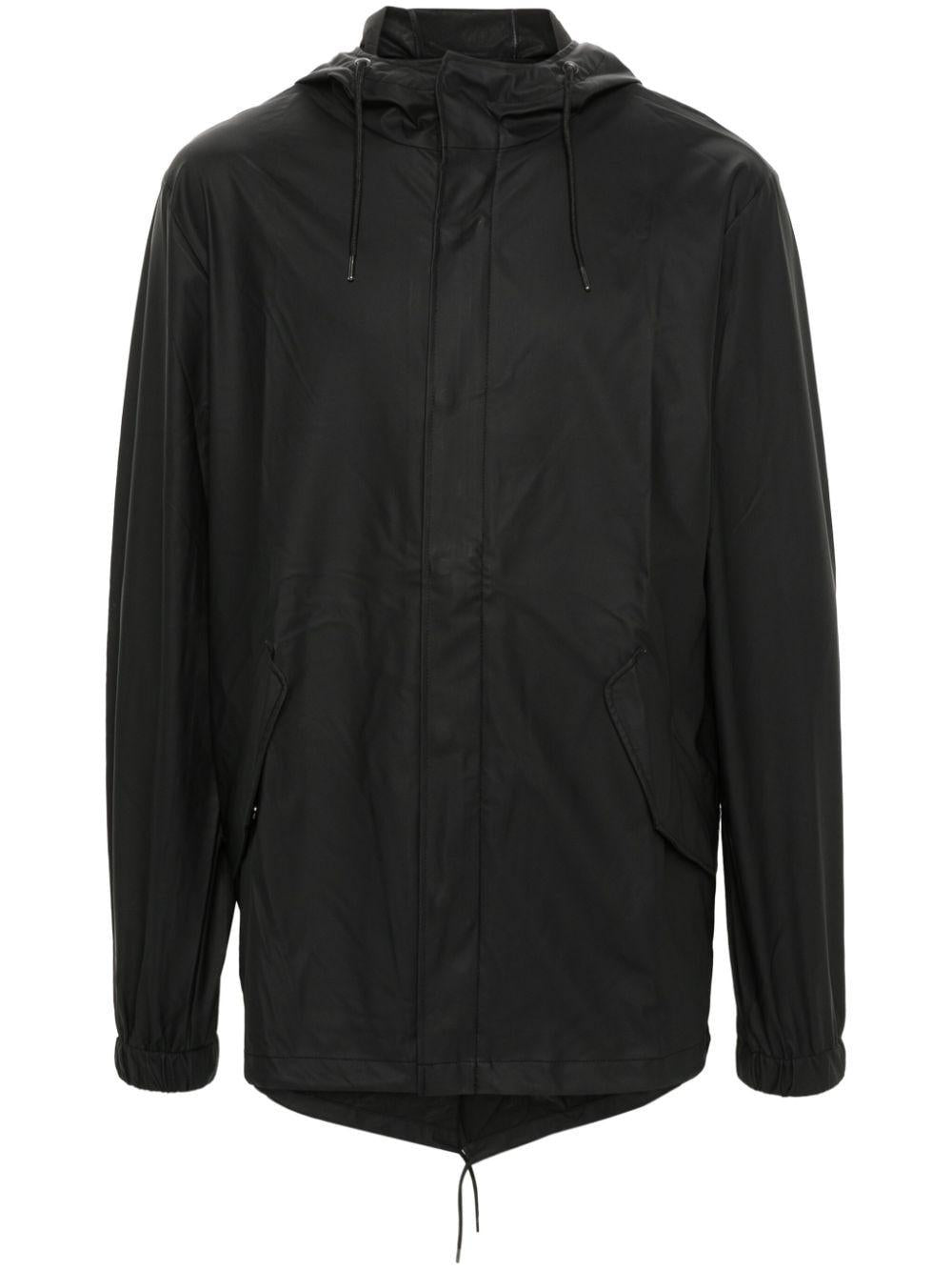 Parka rivestito con cappuccio e coulisse  in nero Rains - uomo 